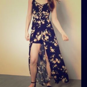 Black Floral Caged V Maxi Romper